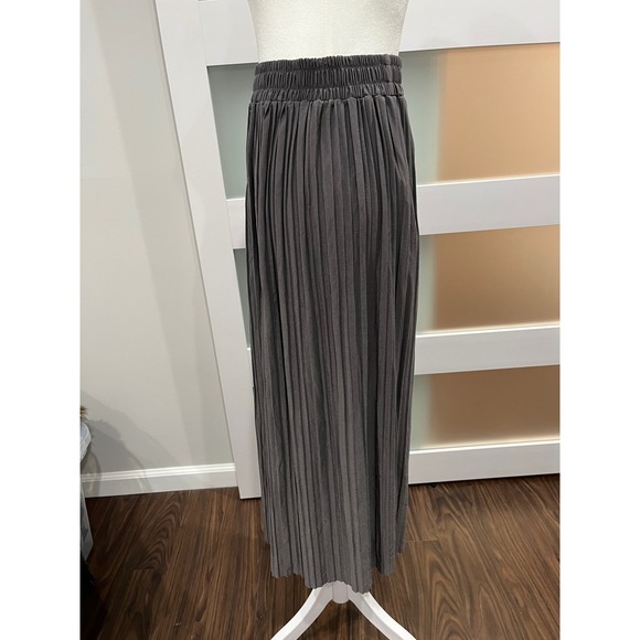 Women's Charcoal Gray Pleated Maxi Skirt Elastic Waistflowy Midi Skirt Casual - Picture 4 of 5